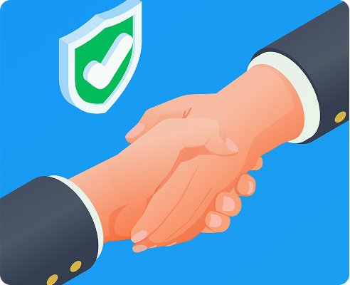 Aperto de mãos com selo de segurança